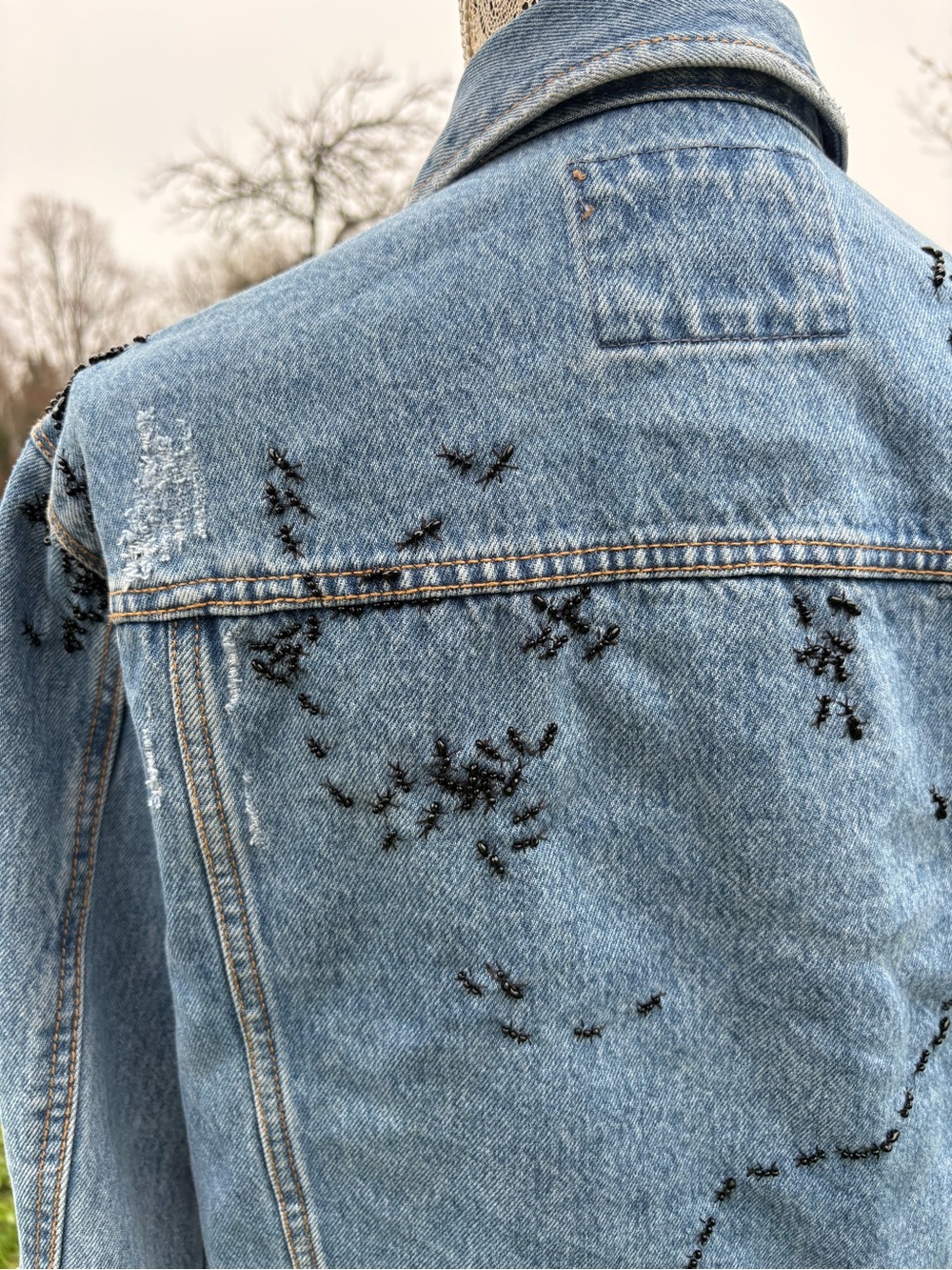 Black beads ANTS Light Blue Women's Jeans Jacket - Picture 9 of 13